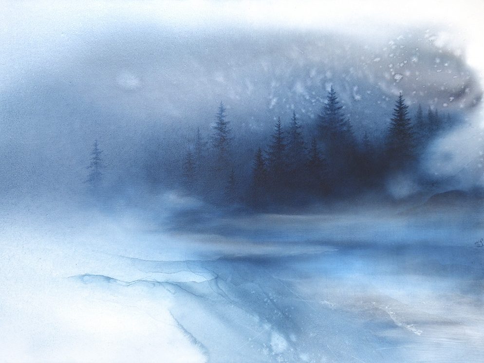 "Schleiergrau" Aquarellbild Schwarzwald im Nebel von Sonja H. Bächle